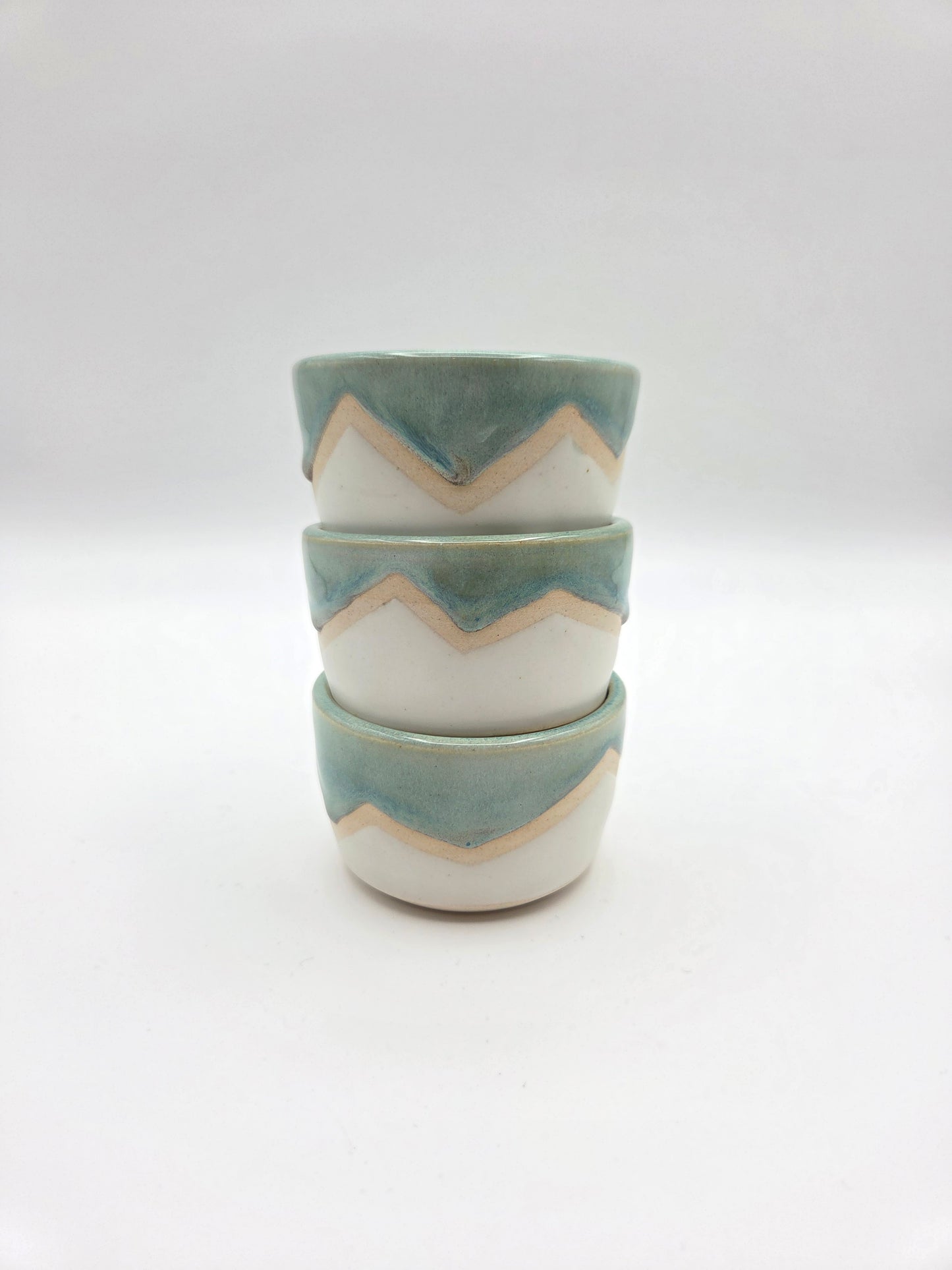 Teal and White Set of 3 Small Bowls