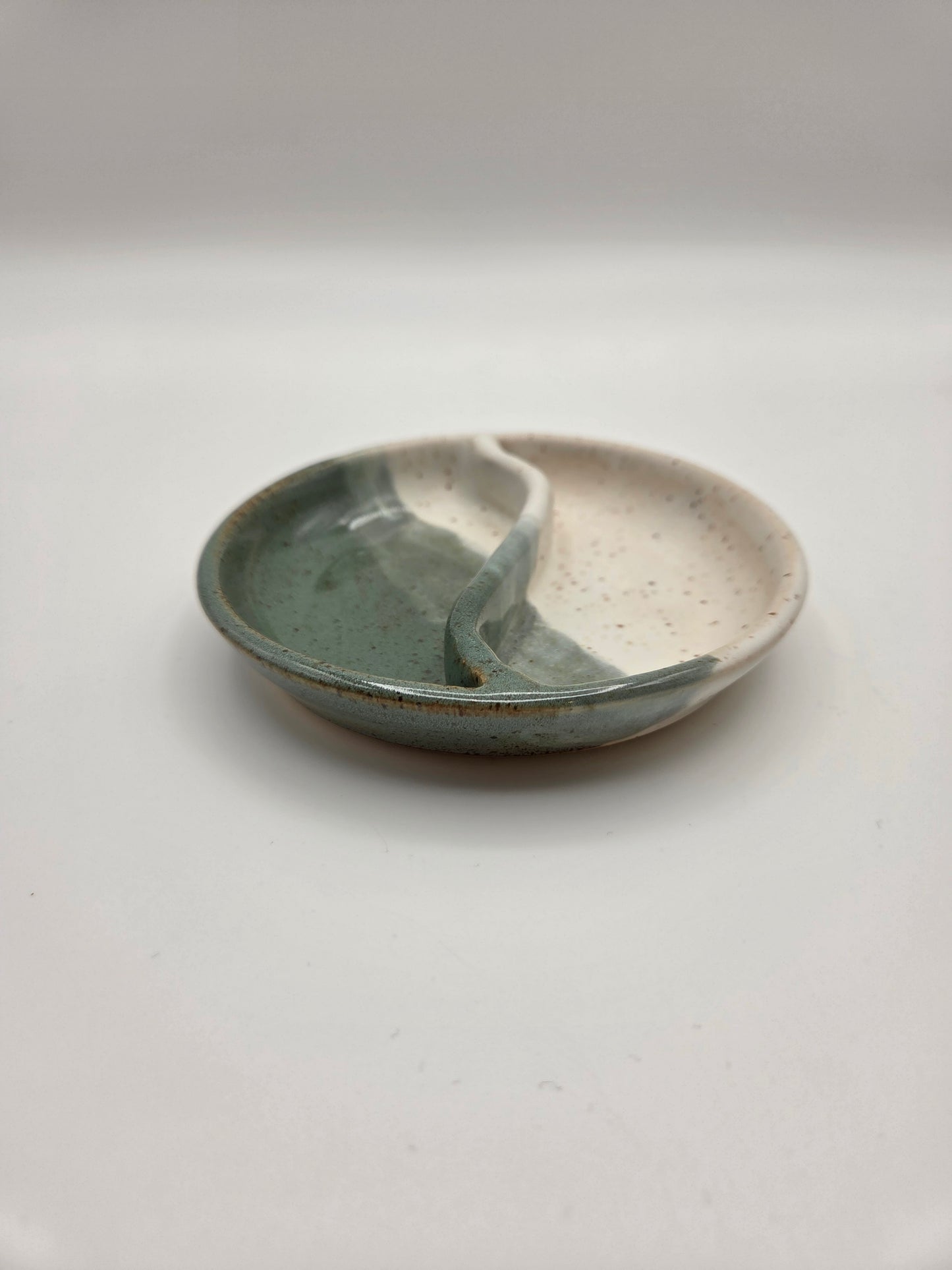 Sage and White Small Divided Bowl