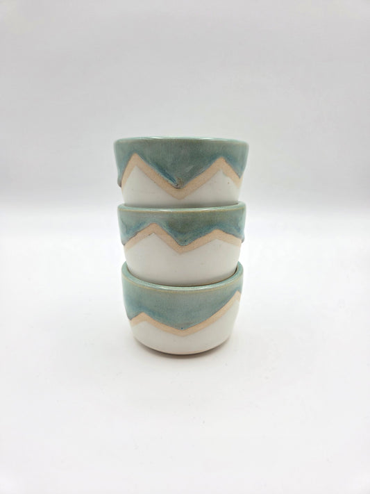 Teal and White Set of 3 Small Bowls